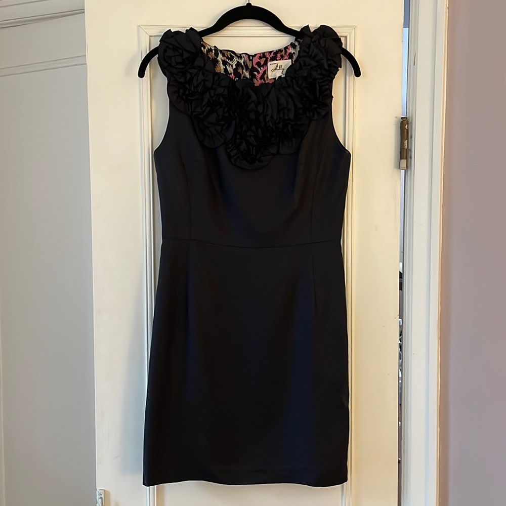 Milly Ribbon Ruffle Black Silk Dress